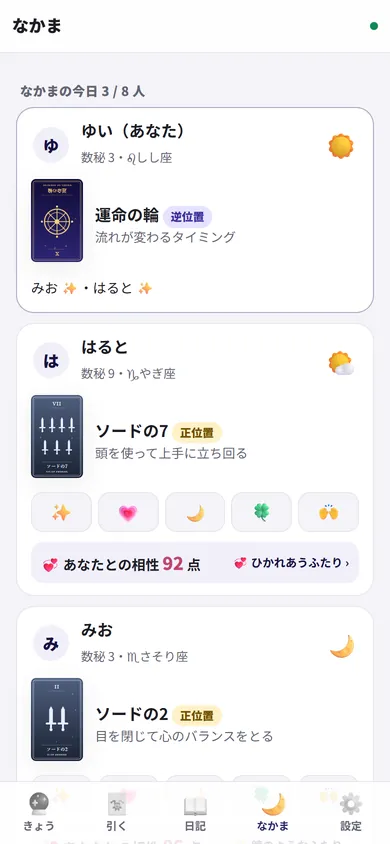 なかまの今日のカードとスタンプ・相性